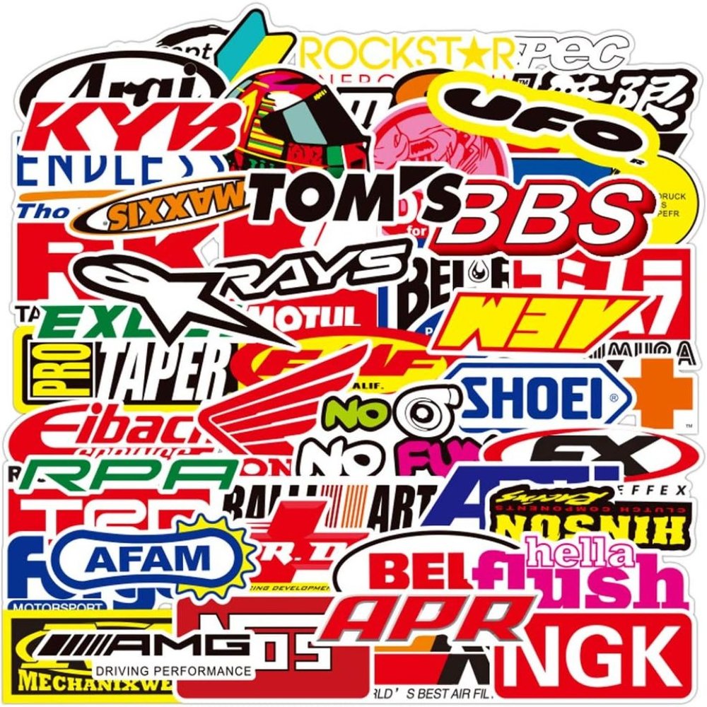 100 Pcs Car Sticker and Moto Brand Logo Sticker Pack